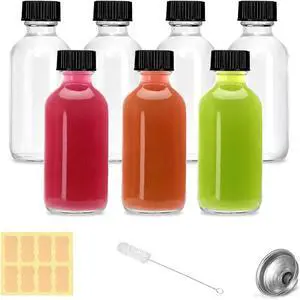 2oz Small Clear Glass Bottles with Lids - 7 Pack Shot Bottles with Caps for Ginger Shots, Juice, Potion, Liquids, Whiskey - Mini Travel Bottles with Funnels, Stickers and Brush (7Pack-Clear) 2oz Small Clear Glass Bottles with Lids - 7 Pack Shot Bottles with Caps for Ginger Shots, Juice, Potion, Liquids, Whiskey - Mini Travel Bottles with Funnels, Stickers and Brush (7Pack-Clear)