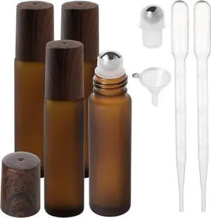 SESENSE Essential Oil Roller Bottles, 10ml Thick Glass Perfume Roller Bottles with Funnel Opener and Dropper Amber Glass Empty Bottles with Stainless Steel Roller Balls (Amber, 4 Pack) SESENSE Essential Oil Roller Bottles, 10ml Thick Glass Perfume Roller Bottles with Funnel Opener and Dropper Amber Glass Empty Bottles with Stainless Steel Roller Balls (Amber, 4 Pack)