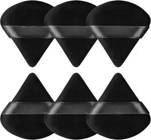 Pimoys Powder Puffs, 6 Pack Triangle Makeup Puff, Black | Soft Velour, Triangle and Round Design, Washable, Finger Strap, for Loose Powder Pimoys Powder Puffs, 6 Pack Triangle Makeup Puff, Black | Soft Velour, Triangle and Round Design, Washable, Finger Strap, for Loose Powder