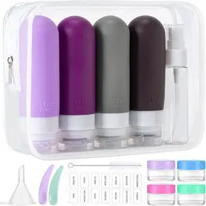 16pack Travel Bottles for Toiletries, TSA Approved LeakProof Squeezable Silicone Toiletry Containers for Shampoo, Conditioner, 3oz Portable Refillable Traveling Size Liquid Containers (16Pcs/Purple 16pack Travel Bottles for Toiletries, TSA Approved LeakProof Squeezable Silicone Toiletry Containers for Shampoo, Conditioner, 3oz Portable Refillable Traveling Size Liquid Containers (16Pcs/Purple