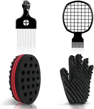 Selalu Curl Sponge Set with Glove, Metal Brush Pick and Twist Comb for Men and Women Selalu Curl Sponge Set with Glove, Metal Brush Pick and Twist Comb for Men and Women