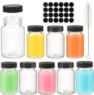 2 oz Glass Shot Bottles Black Lids & 24 Labels And Brush-Small Clear Jar for Ginger,Juice, Sample, Whiskey-Travel Essentials Mini Bottles-Wide Mouth, Leakproof,Wellness Shot,Dishwasher Safe (9) 2 oz Glass Shot Bottles Black Lids & 24 Labels And Brush-Small Clear Jar for Ginger,Juice, Sample, Whiskey-Travel Essentials Mini Bottles-Wide Mouth, Leakproof,Wellness Shot,Dishwasher Safe (9)