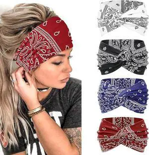 Headbands for Women Knotted Headband Elastic Head Bands Women's Hair Band Non-Slip Turban Printed Stylish Sport Sweat Hair Wrap for Girls Cute Hair Accessories 4PCS (Multicolor-A 7'' Wide) Headbands for Women Knotted Headband Elastic Head Bands Women's Hair Band Non-Slip Turban Printed Stylish Sport Sweat Hair Wrap for Girls Cute Hair Accessories 4PCS (Multicolor-A 7'' Wide)