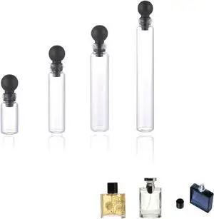 Empty Clear Glass Mini Bottles with Black Ball Stopper, Refillable Sample Vials for Perfume Essential Oil Travel Containers, 0.5ML 1ML 2ML 3ML, 4 Piece Set Empty Clear Glass Mini Bottles with Black Ball Stopper, Refillable Sample Vials for Perfume Essential Oil Travel Containers, 0.5ML 1ML 2ML 3ML, 4 Piece Set
