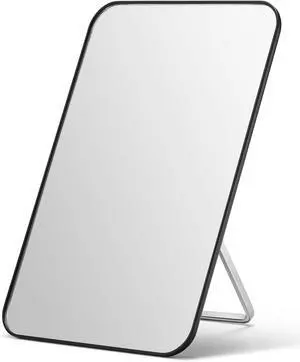 OMIRO 8 x 5 in Desk Makeup Mirror with Stand and Hanging Hole, Black | Table Mirror with Foldable Bracket, Travel Mirror for Men and Women, Shaving and Travel, Distortion-Free Reflection OMIRO 8 x 5 in Desk Makeup Mirror with Stand and Hanging Hole, Black | Table Mirror with Foldable Bracket, Travel Mirror for Men and Women, Shaving and Travel, Distortion-Free Reflection