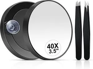 MIYADIVA 40X Magnifying Mirror, 3.5 Inch Round Compact Mirror with Suction Cup, Stainless Steel Tweezers, Perfect for Makeup, Eyebrows, Beards, Travel MIYADIVA 40X Magnifying Mirror, 3.5 Inch Round Compact Mirror with Suction Cup, Stainless Steel Tweezers, Perfect for Makeup, Eyebrows, Beards, Travel