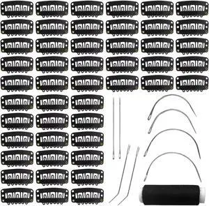 MUIIGOOD 50Pcs 32mm Hairpieces Snap Clips U Shape Wig Clips for Hair Extensions Making Wig Accessories Set Tools (Black) MUIIGOOD 50Pcs 32mm Hairpieces Snap Clips U Shape Wig Clips for Hair Extensions Making Wig Accessories Set Tools (Black)