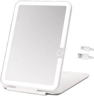 Rechargeable Travel Mirror with Light 7x5 Inch | Portable Lighted Makeup Mirror,3 Color Lights Adjust Brightness,Tabletop Folding LED Mirror Rechargeable Travel Mirror with Light 7x5 Inch | Portable Lighted Makeup Mirror,3 Color Lights Adjust Brightness,Tabletop Folding LED Mirror