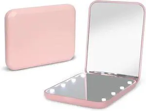 Kintion Pocket Mirror, 1X/3X Magnification LED Compact Travel Makeup Mirror with Light for Purse, 2-Sided, Portable, Folding, Handheld, Small Lighted Mirror for Gift, Pink Kintion Pocket Mirror, 1X/3X Magnification LED Compact Travel Makeup Mirror with Light for Purse, 2-Sided, Portable, Folding, Handheld, Small Lighted Mirror for Gift, Pink