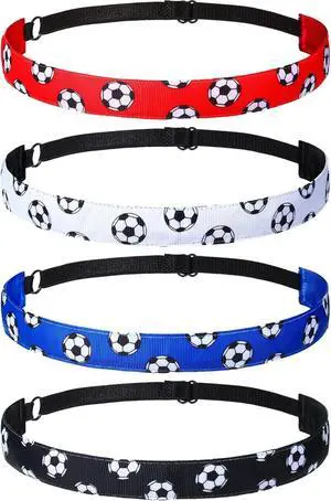 SATINIOR 4Pcs Nonslip Soccer Headband for Girls, Black, White, Red, Blue | Adjustable Elastic Strap, Printed Soccer Ball Pattern, Sweatproof for Football Training, Youth Sports Headbands SATINIOR 4Pcs Nonslip Soccer Headband for Girls, Black, White, Red, Blue | Adjustable Elastic Strap, Printed Soccer Ball Pattern, Sweatproof for Football Training, Youth Sports Headbands