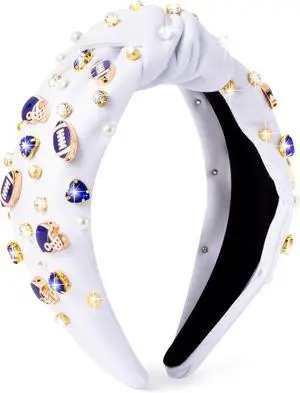 PANTIDE Football Jeweled Knotted Headband - Blue Football Rhinestone Crystal Embellished Headband Wide Top Knot Fashion Hairband Mom Accessories Sport Game Day Birthday Gift for Fan Women Girl (White) PANTIDE Football Jeweled Knotted Headband - Blue Football Rhinestone Crystal Embellished Headband Wide Top Knot Fashion Hairband Mom Accessories Sport Game Day Birthday Gift for Fan Women Girl (White)