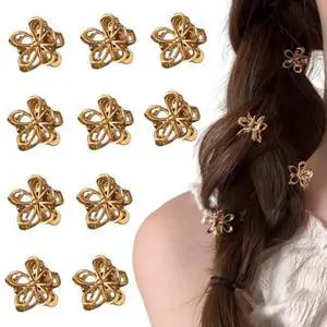 Flower Hair Clips Mini Metal Claw Clips for Women Thin Thick Hair Decorative Accessories (Gold) Flower Hair Clips Mini Metal Claw Clips for Women Thin Thick Hair Decorative Accessories (Gold)