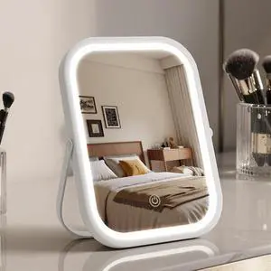 Rechargeable Travel Makeup Mirror, 8"×6" Small Vanity Mirror with Lights, 1500mAH Battery, 3-Color Lighting, 360° Rotation, Portable Desk Mirror with Storage Pouch, Travel Essentials (White) Rechargeable Travel Makeup Mirror, 8"×6" Small Vanity Mirror with Lights, 1500mAH Battery, 3-Color Lighting, 360° Rotation, Portable Desk Mirror with Storage Pouch, Travel Essentials (White)