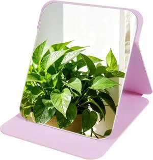 Pink Folding Travel Mirror, 10x7 inches PU Portable Adjustable Rectangular Ultrathin Vanity Mirror with Stand, for Travel, Camping,Home Pink Folding Travel Mirror, 10x7 inches PU Portable Adjustable Rectangular Ultrathin Vanity Mirror with Stand, for Travel, Camping,Home