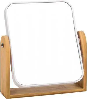Desk Mirror,Mirror for Desk,1X/3X Magnifying Double-Sided 360°Flippable Vanity Mirror,Makeup Mirror,with Natural Bamboo Stand-White Desk Mirror,Mirror for Desk,1X/3X Magnifying Double-Sided 360°Flippable Vanity Mirror,Makeup Mirror,with Natural Bamboo Stand-White