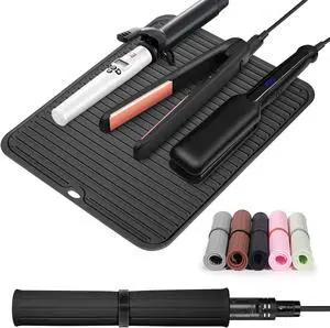 Large Heat Resistant Silicone Mat for Hair Tools: Curling Iron, Flat Iron, Hair Straightener - Portable Hair Styling Pad Cover Large Heat Resistant Silicone Mat for Hair Tools: Curling Iron, Flat Iron, Hair Straightener - Portable Hair Styling Pad Cover