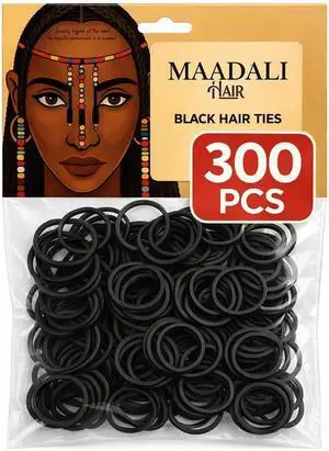 300 Black Hair Ties - Small Strong Rubber Bands for Thick, Curly & Afro Hair, Braids, Ponytails & Protective Styles - No Breakage Hair Elastics bands for Women & Girls - MAADALI 300 Black Hair Ties - Small Strong Rubber Bands for Thick, Curly & Afro Hair, Braids, Ponytails & Protective Styles - No Breakage Hair Elastics bands for Women & Girls - MAADALI