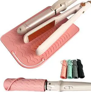Flat Iron Heat Resistant Silicone Mat for Curling Iron, Hair Straightener Heat Pad, Curling Iron Sleeve, Travel Case Heat Resistant and Other Hair Styling Tools, for Counter, 9 x 6.5 in, Pink Flat Iron Heat Resistant Silicone Mat for Curling Iron, Hair Straightener Heat Pad, Curling Iron Sleeve, Travel Case Heat Resistant and Other Hair Styling Tools, for Counter, 9 x 6.5 in, Pink