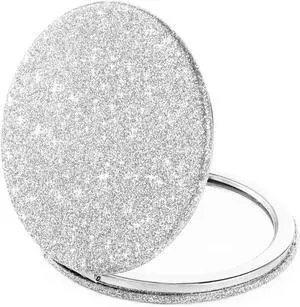 Silver Compact Mirror for Women,Magnifying Travel Mirror with Glitter,Double-Sided Small Pocket Mirror,Portable 2 x 1x Magnification Folding Makeup Mirror,Cosmetic Mirror for Gift Silver Compact Mirror for Women,Magnifying Travel Mirror with Glitter,Double-Sided Small Pocket Mirror,Portable 2 x 1x Magnification Folding Makeup Mirror,Cosmetic Mirror for Gift
