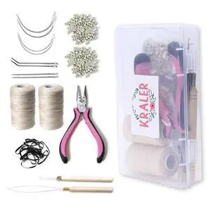 Kraler Hair Extension Tool Kit 200 Pcs blonde Hair Extension Beads With Tool Kraler Hair Extension Tool Kit 200 Pcs blonde Hair Extension Beads With Tool