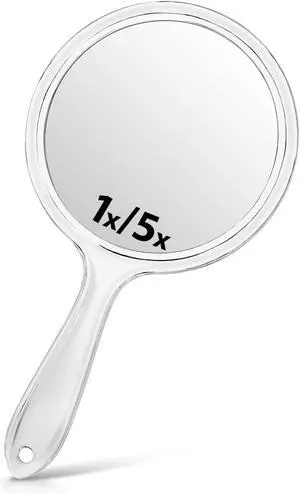 Macaki 8.3" L x 4.5" W Hand Mirror with 5X Magnification for Makeup, Clear | 1x/5x Double-Sided Handheld Magnifying Mirror,Lightweight and Compact, for Makeup Touch-ups and Skincare Macaki 8.3" L x 4.5" W Hand Mirror with 5X Magnification for Makeup, Clear | 1x/5x Double-Sided Handheld Magnifying Mirror,Lightweight and Compact, for Makeup Touch-ups and Skincare