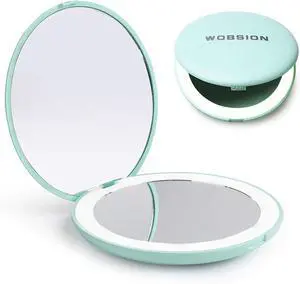 WOBSION LED Compact Mirror with 10X Magnification | 3.5-Inch 2-Sided Portable Travel Makeup Mirror for Purse and Handbag, Lighted Pocket Mirror, Cyan WOBSION LED Compact Mirror with 10X Magnification | 3.5-Inch 2-Sided Portable Travel Makeup Mirror for Purse and Handbag, Lighted Pocket Mirror, Cyan