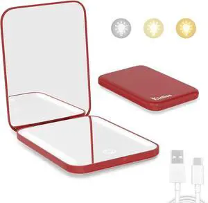 Kintion Rechargeable Pocket Mirror, 1X/3X Portable Compact Mirror | 3 Color Dimmable Lighting, Double Sided Small Wallet Mirror, Lighted Travel Mirror for Women Gifts Kintion Rechargeable Pocket Mirror, 1X/3X Portable Compact Mirror | 3 Color Dimmable Lighting, Double Sided Small Wallet Mirror, Lighted Travel Mirror for Women Gifts