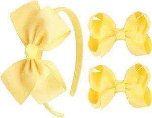 Girls Bow Headband & Hair Clips Set Soft, Stylish & Comfortable-Yellow Girls Bow Headband & Hair Clips Set Soft, Stylish & Comfortable-Yellow