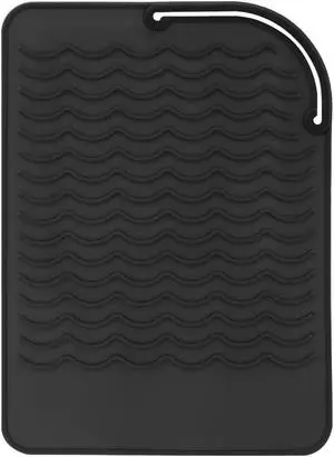 Heat Resistant Mat for Curling Iron, Flat Irons and Hair Straightener Hair Styling Tools 9" x 6.5", Food Grade Silicone, Black Heat Resistant Mat for Curling Iron, Flat Irons and Hair Straightener Hair Styling Tools 9" x 6.5", Food Grade Silicone, Black