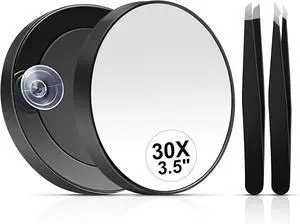 MIYADIVA 30X Magnifying Mirror, Small Travel Mirror with Suction Cup and Tweezers, 3.5 Inches MIYADIVA 30X Magnifying Mirror, Small Travel Mirror with Suction Cup and Tweezers, 3.5 Inches
