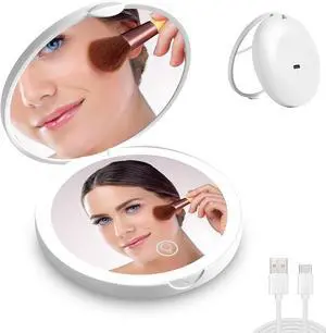 Led Travel Makeup Mirror 1x/2x Magnifying Compact Mirror with Light USB Rechargeable Small Pocket Mirror Dimmable Portable Makeup Mirror for Handbags Purses Pockets Gifts for Girls White Led Travel Makeup Mirror 1x/2x Magnifying Compact Mirror with Light USB Rechargeable Small Pocket Mirror Dimmable Portable Makeup Mirror for Handbags Purses Pockets Gifts for Girls White