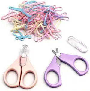 50 Pcs Colorful Elastic Hair Bands Set with 2 Pcs Colorful mini Scissors for Easy Cutting - Rubber Band Cutter, No Damage Hair Accessories for Toddlers, Girls, and Women 50 Pcs Colorful Elastic Hair Bands Set with 2 Pcs Colorful mini Scissors for Easy Cutting - Rubber Band Cutter, No Damage Hair Accessories for Toddlers, Girls, and Women