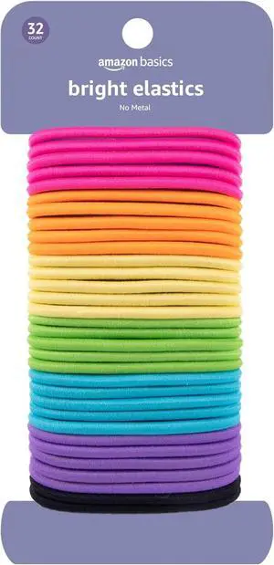 Amazon Basics No Damage Elastic Hair Ties, Ponytail Holders for Thick Hair, No Pull, Secure Hold, Snag-Free, Bright 4 MM Elastics for All Types, 32 Count Amazon Basics No Damage Elastic Hair Ties, Ponytail Holders for Thick Hair, No Pull, Secure Hold, Snag-Free, Bright 4 MM Elastics for All Types, 32 Count