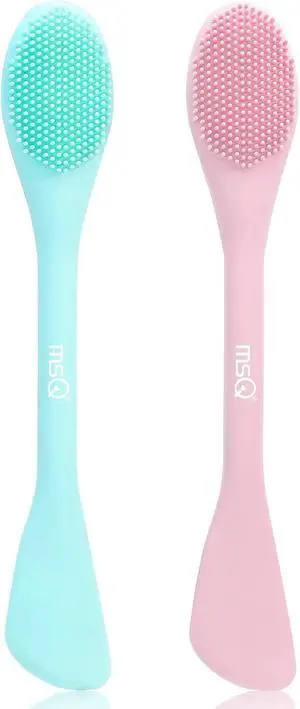 MSQ Silicone Face Mask Brush, Soft Facial Cleansing Scrubber, 2 Pack Double-End Facial Mask Brush for Mud, Clay, Charcoal Mixed Mask, DIY, Skincare Applicator Tools (Pink) MSQ Silicone Face Mask Brush, Soft Facial Cleansing Scrubber, 2 Pack Double-End Facial Mask Brush for Mud, Clay, Charcoal Mixed Mask, DIY, Skincare Applicator Tools (Pink)