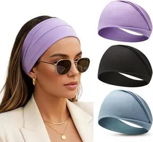 Headbands for Women 3PCS Soft Elastic Non Slip Wide Hair Bands, Breathable Sweat-Wicking, Stylish for Workout, Makeup, Yoga, Running & Daily Wear (Colorful Three-Pack) Headbands for Women 3PCS Soft Elastic Non Slip Wide Hair Bands, Breathable Sweat-Wicking, Stylish for Workout, Makeup, Yoga, Running & Daily Wear (Colorful Three-Pack)