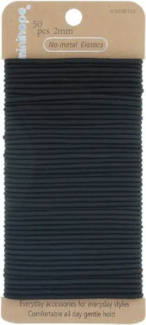 no-metal girls elastic hair ties, women's black elastics, 2mm Hair elastics 50 Count no-metal girls elastic hair ties, women's black elastics, 2mm Hair elastics 50 Count