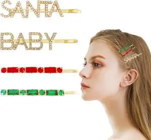 4 Pcs Rhinestone Hair Clips Christmas Letter Baby Santa Hair Pins Crystal Bobby Pins Gold Hairpin Barrette for Christmas Festive Gift 4 Pcs Rhinestone Hair Clips Christmas Letter Baby Santa Hair Pins Crystal Bobby Pins Gold Hairpin Barrette for Christmas Festive Gift