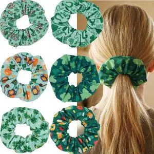 St.Patrick's Day Scrunchies for Women & Girls, 6-pack Green Elastic Fabric Hair Ties No Damage No Crease, Lucky Clover Irish ponytail holders for Curly Thick Thin Hair (dark green) St.Patrick's Day Scrunchies for Women & Girls, 6-pack Green Elastic Fabric Hair Ties No Damage No Crease, Lucky Clover Irish ponytail holders for Curly Thick Thin Hair (dark green)