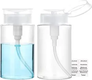 Push Down Pump Dispenser, 5.1oz Clear Pump Bottles with Alcohol, Acetone, Nail Polish Remover, Makeup Remover, Toner Stickers Empty Push Top Container for Liquid (150ml-2Pack) Push Down Pump Dispenser, 5.1oz Clear Pump Bottles with Alcohol, Acetone, Nail Polish Remover, Makeup Remover, Toner Stickers Empty Push Top Container for Liquid (150ml-2Pack)