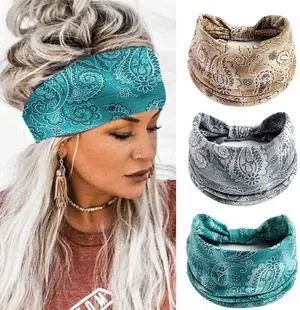 Boho Bandeau Headbands Wide Knot Hair Band Stretch Turban Head Wraps Fashion Hair Accessories for Women 3 Pcs (Popular) Boho Bandeau Headbands Wide Knot Hair Band Stretch Turban Head Wraps Fashion Hair Accessories for Women 3 Pcs (Popular)