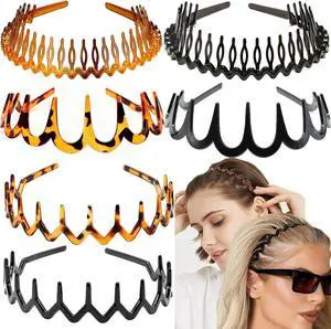 6 PCS Zig Zag Headbands Plastic Wavy Hair Head Band Comb with Teeth Hoop Accessories for Women Men Girls, Versatile Bright Black&Retro Leopard 6 PCS Zig Zag Headbands Plastic Wavy Hair Head Band Comb with Teeth Hoop Accessories for Women Men Girls, Versatile Bright Black&Retro Leopard