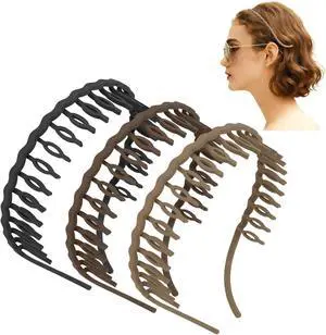 CIEHER 3 Pcs Plastic Hair Bands with Teeth Flex No Pressure Headbands for Glasses Wearers Zig Zag Claw Comb Headbands - Black Brown Khaki CIEHER 3 Pcs Plastic Hair Bands with Teeth Flex No Pressure Headbands for Glasses Wearers Zig Zag Claw Comb Headbands - Black Brown Khaki