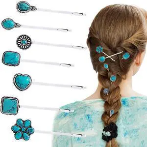 7 PCS Turquoise Retro Decorative Bobby Pins Silver Metal Hair Clips Vintage Alloy Hair Pins for Women Girls Headwear Styling Tools Barrettes Hair Accessories 7 PCS Turquoise Retro Decorative Bobby Pins Silver Metal Hair Clips Vintage Alloy Hair Pins for Women Girls Headwear Styling Tools Barrettes Hair Accessories