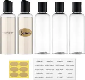 Travel Bottles for Toiletries, 3.4 oz Travel Size Containers, 5pcs, Clear | Squeezable empty plastic bottles, TSA approved, leak proof, with labels, for liquids & shampoo lotion, gym essentials Travel Bottles for Toiletries, 3.4 oz Travel Size Containers, 5pcs, Clear | Squeezable empty plastic bottles, TSA approved, leak proof, with labels, for liquids & shampoo lotion, gym essentials