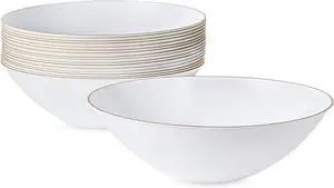 Premium Disposable White Plastic Soup Bowls with Gold Trim 16oz (10 Count) | Elegant | Heavy Weight | Perfect for Holidays, Weddings, Parties, Catering Premium Disposable White Plastic Soup Bowls with Gold Trim 16oz (10 Count) | Elegant | Heavy Weight | Perfect for Holidays, Weddings, Parties, Catering