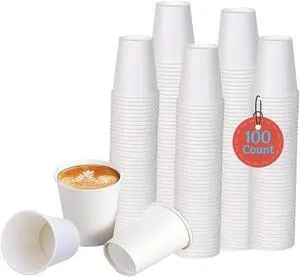 White Disposable Paper Coffee Cups (6 OZ, 100 Count) For Hot Beverages, Tea, Espresso, Cocoa - To Go Drink Containers, Café & Office White Disposable Paper Coffee Cups (6 OZ, 100 Count) For Hot Beverages, Tea, Espresso, Cocoa - To Go Drink Containers, Café & Office