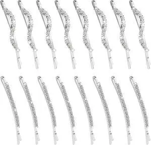 16 Pieces Fancy Rhinestone Bobby Pins, YISSION Silver Metal Hair Clips 2 Shaped Barrettes, Sparkly Crystal Hair Accessories for Women Girls Wedding Prom Party 16 Pieces Fancy Rhinestone Bobby Pins, YISSION Silver Metal Hair Clips 2 Shaped Barrettes, Sparkly Crystal Hair Accessories for Women Girls Wedding Prom Party
