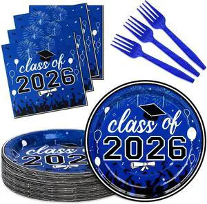 75 Pcs Graduation Plates and Napkins Party Supplies Set,Serves 25 Guests Blue 2026 Graduation Plates and Napkins,Disposable Paper Tableware Set for Graduation Party Decorations 75 Pcs Graduation Plates and Napkins Party Supplies Set,Serves 25 Guests Blue 2026 Graduation Plates and Napkins,Disposable Paper Tableware Set for Graduation Party Decorations