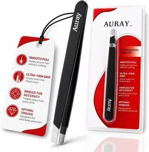 Eyebrow Tweezers Stainless Steel Facial Hair Removal Tweezers for Men & Women in Black with Slanted Tip for Easy Plucking by AURAY Eyebrow Tweezers Stainless Steel Facial Hair Removal Tweezers for Men & Women in Black with Slanted Tip for Easy Plucking by AURAY