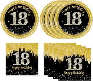 50 Pcs 18th Birthday Plates and Napkins Party Supplies, Back Gold 18th Birthday Party Plates and Napkins Tableware Set for Men Women Cheers to 18 Years Anniversary Decorations (18th) 50 Pcs 18th Birthday Plates and Napkins Party Supplies, Back Gold 18th Birthday Party Plates and Napkins Tableware Set for Men Women Cheers to 18 Years Anniversary Decorations (18th)